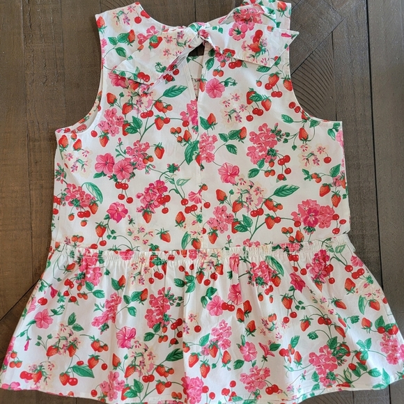 NWT Ann Taylor Strawberry And Cherry White Peplum Tie Back Top Size S - Picture 9 of 12